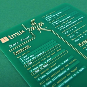 Tmux cheat sheet coaster made from a high-quality circuit board for software engineers, hackers and programmers