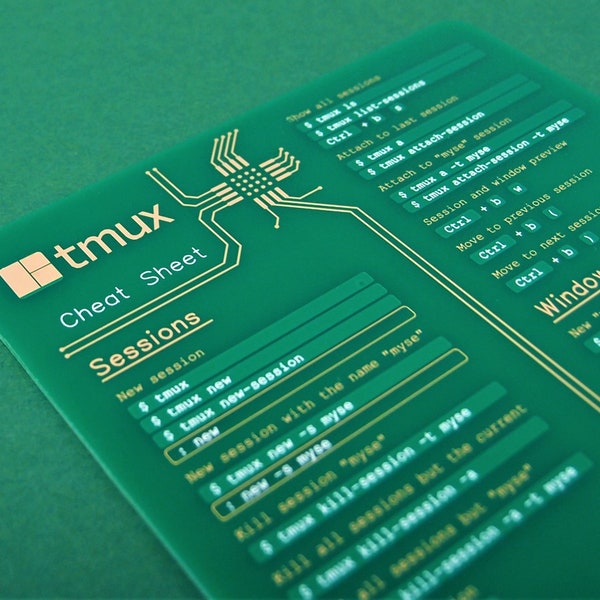 Tmux cheat sheet coaster made from a high-quality circuit board for software engineers, hackers and programmers