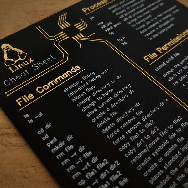 Linux cheat sheet coasters made from a high-quality circuit board for software engineers, hackers and programmers