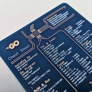 Go Cheat Sheet coasters made from a high-quality circuit board for software engineers, hackers and programmers