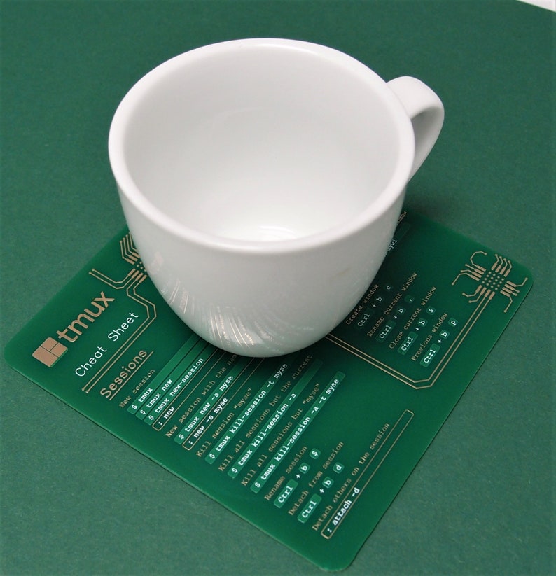 Tmux cheat sheet coaster made from a high-quality circuit board for software engineers, hackers and programmers image 10