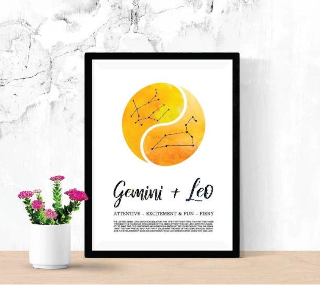 Gemini and Leo Relationship Printable, Digital Download Zodiac