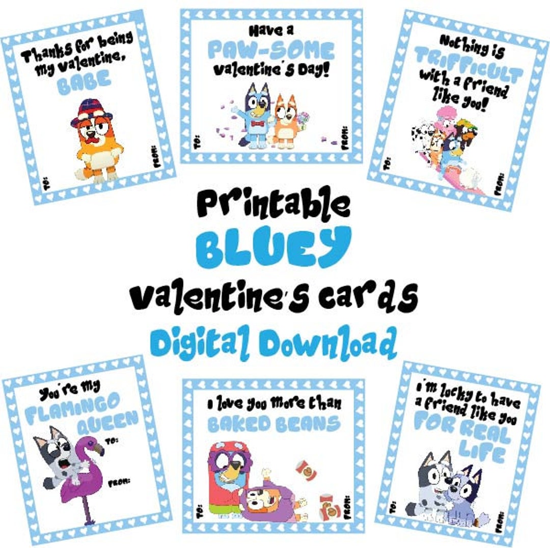 Printable Valentine's Day Cards Blue Heeler Dog Classroom Valentines ...