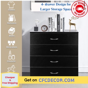 New 4 Drawer Chest Dresser Clothes Storage Bedroom Furniture Cabinet Black Bild 3