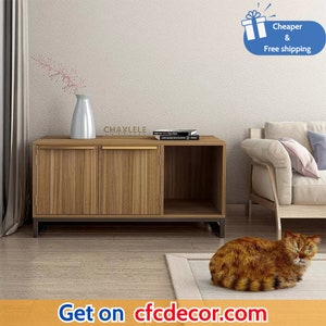 Cat Litter Box, Enclosure Hidden Cat Wooden House Washroom Storage Furniture