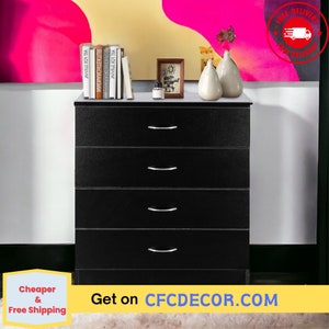 New 4 Drawer Chest Dresser Clothes Storage Bedroom Furniture Cabinet Black Bild 1