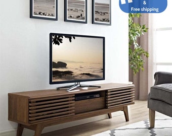 TV Stand in Walnut 59" Modern Style Particleboard Wood