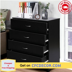 New 4 Drawer Chest Dresser Clothes Storage Bedroom Furniture Cabinet Black Bild 7