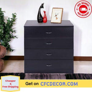 New 4 Drawer Chest Dresser Clothes Storage Bedroom Furniture Cabinet Black Bild 4