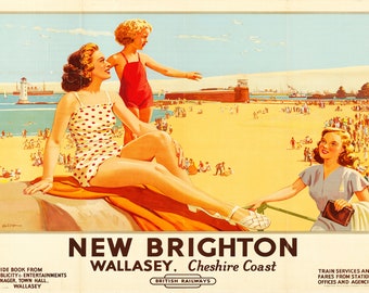 Reproduction Vintage Travel "New Brighton", Poster, Home Wall Art, Various Sizes Available