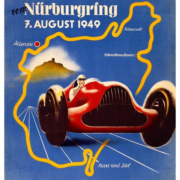 Reproduktion Vintage Rennsport Poster "Nürnbergring 1949" Home Wall Art, verschiedene Größen verfügbar