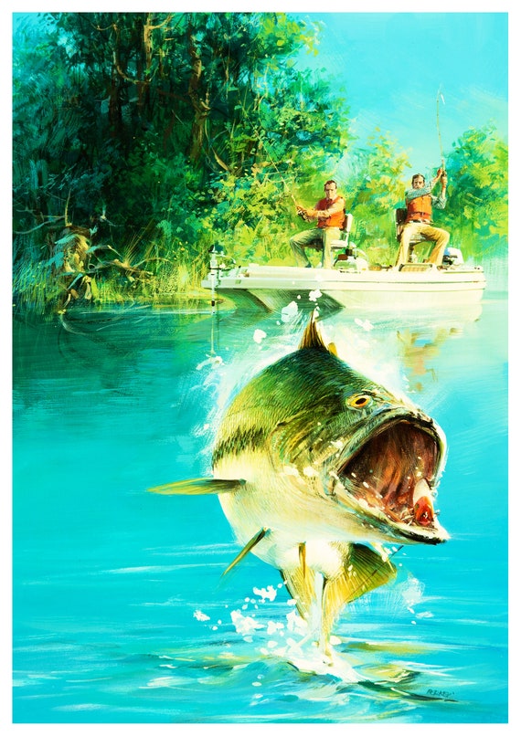Reproduction Vintage Bass Fishing Poster, Home Wall Art, Various Sizes  Available