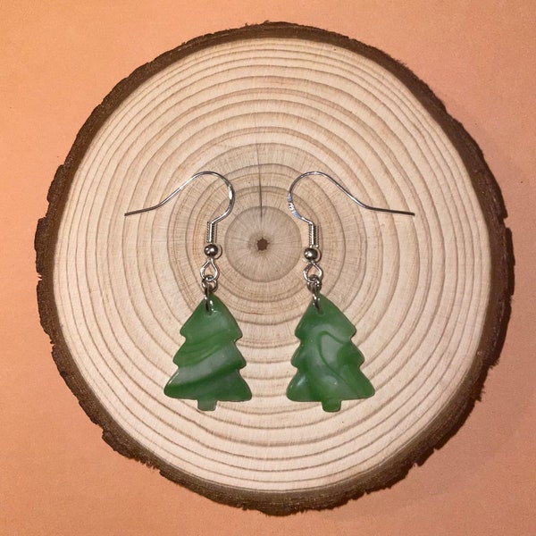 Sage Green Marble Christmas Tree Earrings