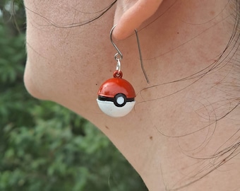 Kolczyki Poke Ball drukowane w 3D | Malowane ręcznie, inspirowane anime