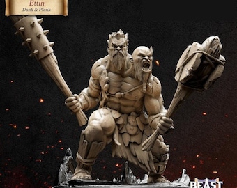 Dank and Plank | Ettin | Giant | Large | Huge | D&D | Pathfinder | TTRPG | 32mm | Miniature | Beast Miniatures