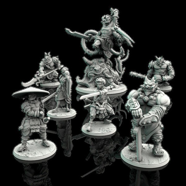 Onis Squad | Kitsune | Tengu | Oni | Humanoid | Giant | Medium | Large | D&D | Pathfinder | TTRPG | 28mm | 32mm | Claudio Casini Art