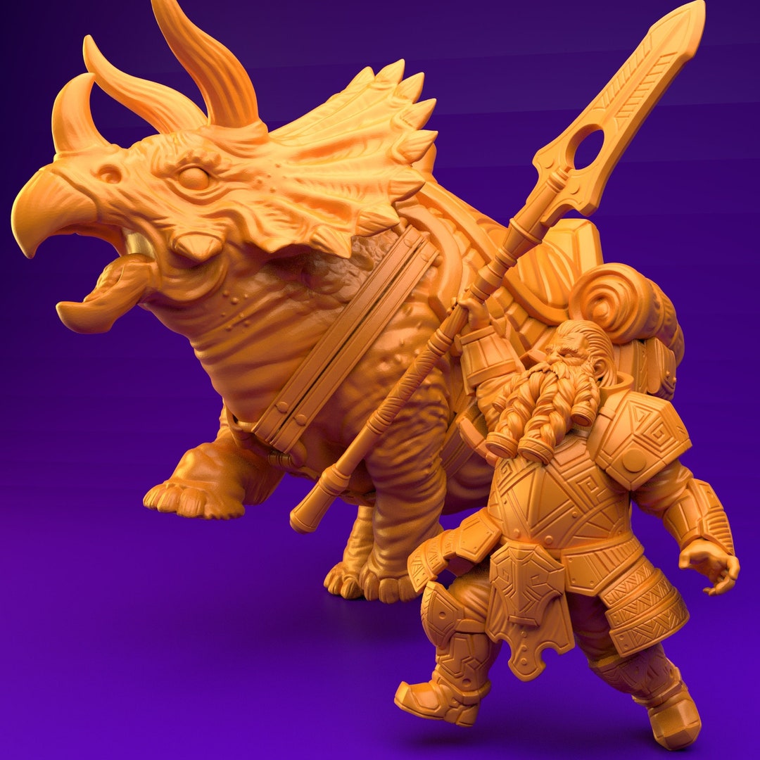 Dwarven Triceratops Rider Triceratops Humanoid Beast Medium Large D&D ...