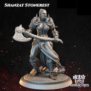 Shanzat Stonerest / Orca femenina / Humanoide / Mediana / D&D / Pathfinder / TTRPG / 32 mm / 75 mm / Miniatura / Miniaturas de bestias