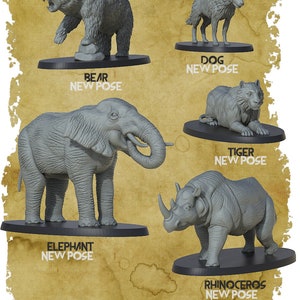 Animals Set 5 | Beast | Medium | Large | Huge | D&D | Pathfinder |  28mm | 32mm | 3DIPSTUDIOS