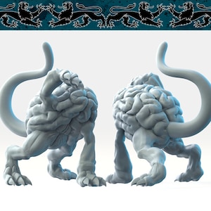 Puede incluir: Dos criaturas grises con forma de cerebro, con cuatro patas y una cola. Las criaturas están mirando en direcciones opuestas.