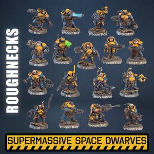 Roughnecks | Space Dwarves | Humanoid | Medium | D&D | Pathfinder | 32mm | 12k 3D Printed Miniature | Treadhead Rad
