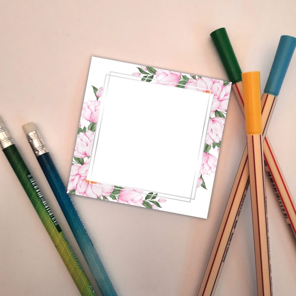 Flowers Border Note Pad | Memo | Note Block | Square | Free Shipping