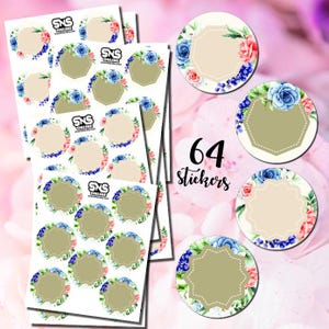 Etichette adesive floreali – Confezione da 64 adesivi decorativi rotondi vuoti per barattoli, regali, artigianato, scrapbooking, design floreale vintage