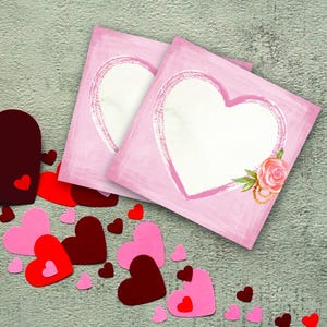 Blocco note romantico a forma di cuore con rosa – Carta da lettere rosa acquerellata per biglietti d'amore, diario o regali