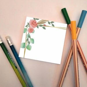 Blocco note floreale, design con angoli in oro rosa, blocco da 50 pagine staccabili, carta da lettere con fiori acquerellati, grazioso blocco per appunti, regalo per lei