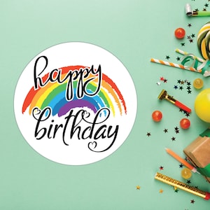 Rainbow Circular Birthday Stickers | Label Seals | Party Packing Supplies | Card Decal | Envelope Seals | Free Shipping