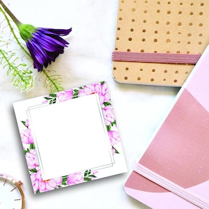 Blocco note floreale / Carta per appunti floreale ad acquerello / Grazioso accessorio da scrivania / Blocco note / Quadrato / Design di peonie rosa / Elegante cancelleria