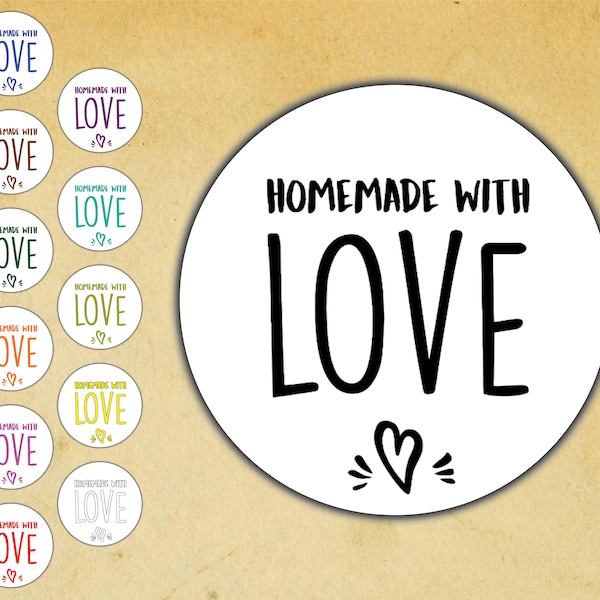 Hand Made with Love Stickers, Label Seals, Business, Party, Wedding, Packing, Sweets, Cake, Crafts, Love, Heart, Tags, Free Shipping