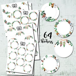 Boho-etiketstickers blanco – 64 ronde afdrukbare boho-tags | Doe-het-zelf-potetiketten, envelopzegels, cadeaukaartjes, plannerstickers