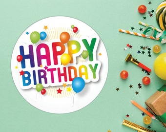 Happy Birthday Round Stickers | x40 or more | Label Seals | Gift Stickers | Favour Stickers | Party Packing | Envelope Seals | Card Decal