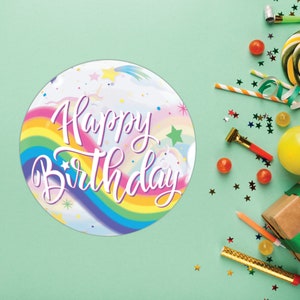 Birthday Stickers, Unicorn, Rainbow, Label Seals, Party, Packing, Free Shipping, Circle