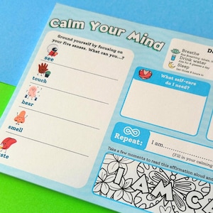 Calm Your Mind A5 Notepad | Mental Health Stationery | Anxiety Notepad | De-stress Activities | Grounding Techniques | Affirmations
