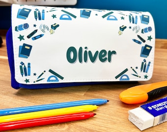 Estuche de lápiz personalizado para niños, estuche de lápiz personalizado para niños, regalo de maestro de estuche de lápiz azul para niños o niñas, regalo de regreso a clases