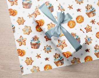 Papier Cadeau Petits gâteaux de Noël, Rouleau de papier d'emballage de Noël