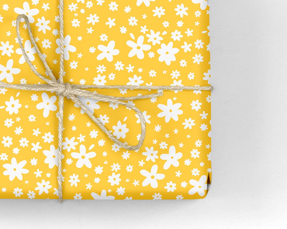 Yellow Floral Wrapping Paper, Wrapping Paper Roll, Yellow Wrapping Paper