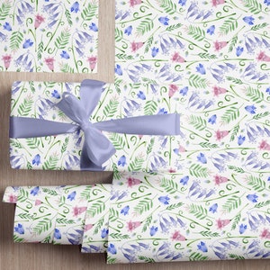 Papier cadeau Bluebell, papier cadeau fleurs sauvages, papier bleu