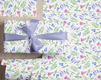 Papier cadeau Bluebell, papier cadeau fleurs sauvages, papier bleu