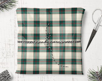 Papier Cadeau Tartan Vert et Rouge, Emballage cadeau recyclable aux couleurs festives