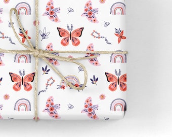 Papier cadeau papillon, Rouleau de papier cadeau, Papier cadeau rose