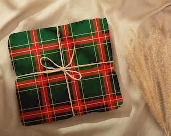 Papier cadeau tartan rouge et vert, rouleau de papier cadeau Noël tartan, papier cadeau écossais