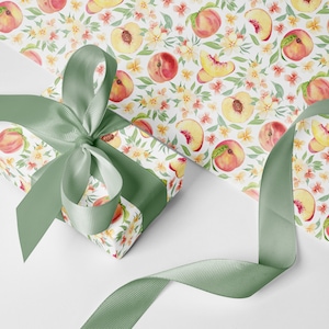 Peach Wrapping Paper, Peaches Wrapping Paper Roll, Floral Gift Wrap
