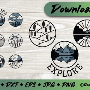 Geometric mountain svg bundle | travel svg | landscape svg | wall art | camping svg | adventure svg | Commercial use | png eps dxf