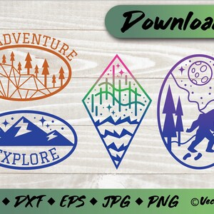 Geometric mountain svg bundle / travel svg / sasquatch bigfoot svg / wall art / camping svg / adventure svg / Commercial use / png eps dxf