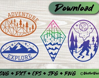 Geometric mountain svg bundle | travel svg | sasquatch bigfoot svg | wall art | camping svg | adventure svg | Commercial use | png eps dxf