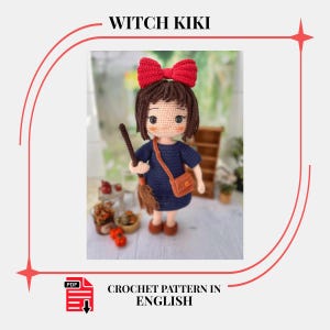 Patrón de muñeca amigurumi Kiki bruja: Muñeca de ganchillo