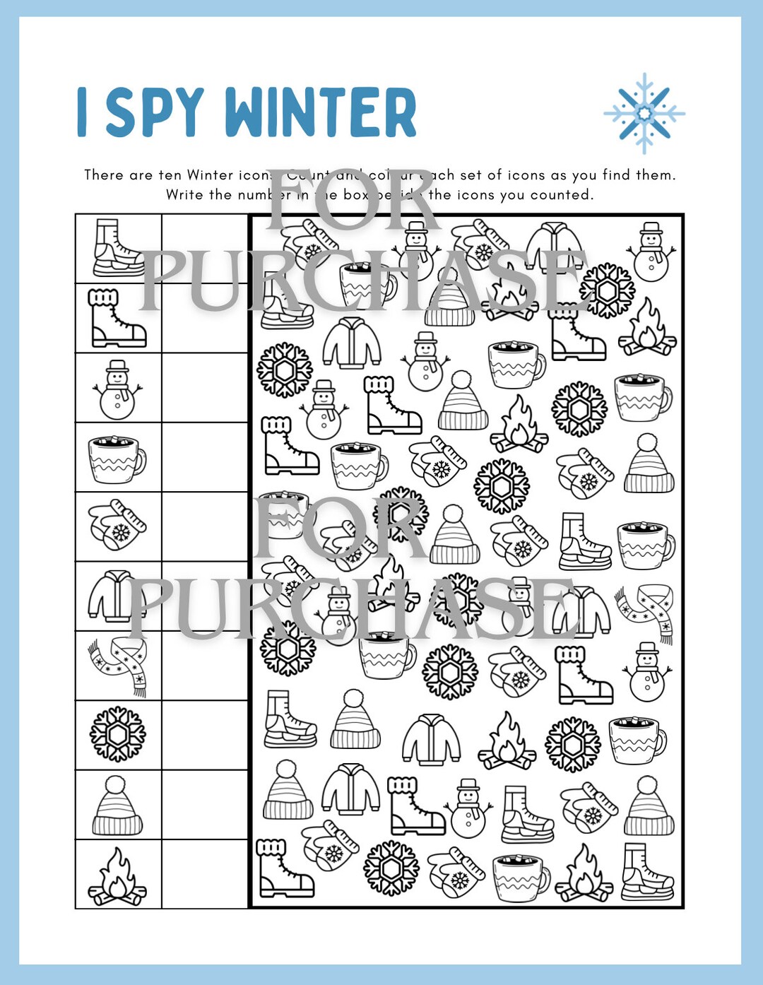 I Spy Winter Worksheet Lesson Printable PDF - Etsy